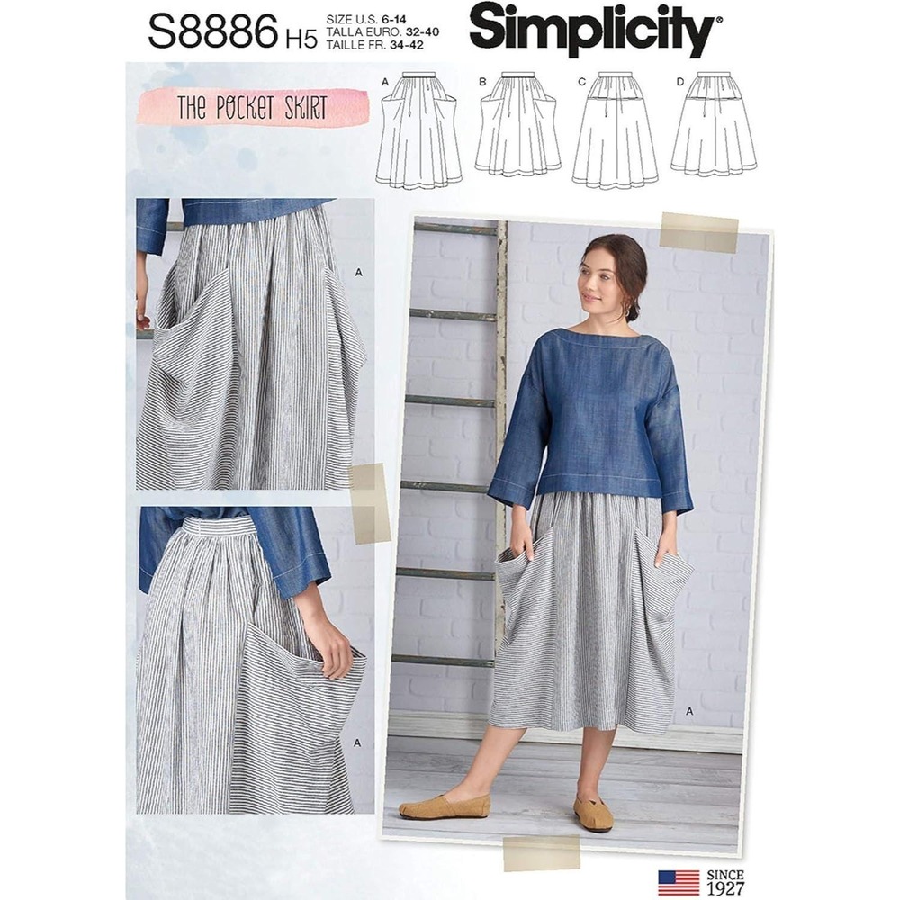 Simplicity S8886 Womens Pocket Skirt Sewing Pattern Sizes H5 (6-14) Misses Skirt